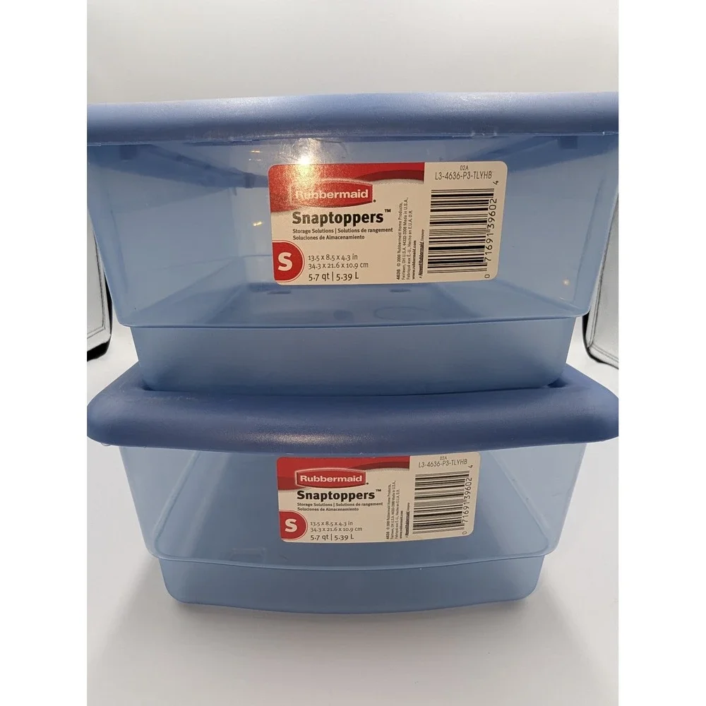 Vintage Rubbermaid Snaptoppers Storage Bins Blue Plastic Snap Lid 5.7 Qt 2 Small